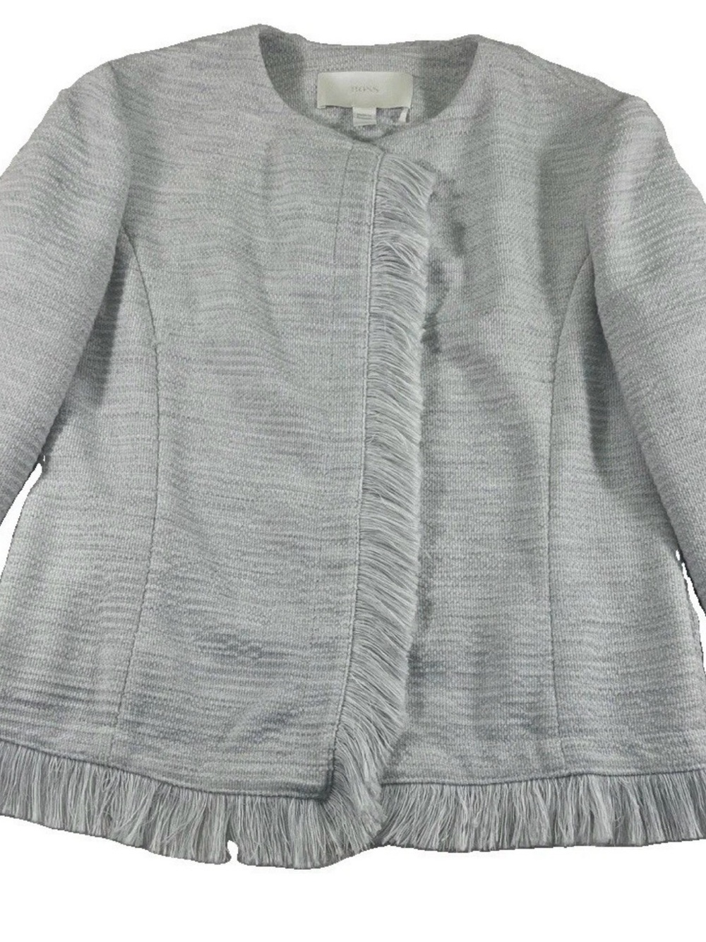 Hugo Boss BOSS Komina Womens Size 4 Gray Fringe Blazer Jacket Open Front